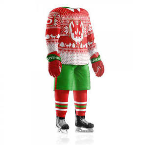 Ensemble d'uniformes de hockey sur glace festif personnalisé, design Père Noël, thème de Noël, renne, numéro de joueur personnalisé 18, équipement sportif - Product Image 4