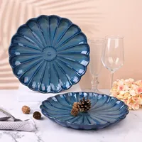Assiette en céramique artisanale écologique de 10,5 pouces, style japonais vintage, motif floral, porcelaine bleue émaillée, luxe
