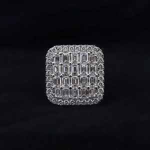 Square Design Round And Baguette Cut VVS Moissanite Diamond Iced Out Hip Hop Luxury 925 Sterling <b>Silver</b> <b>Statement</b> <b>Ring</b> - Product Image 1