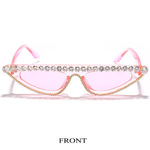 Lunettes de soleil œil de chat personnalisées, petits modèles, avec accents diamantés, montures tendance vintage dorées, blanches, transparentes, vertes, jaunes, rouges, protection UV400, optiques, en métal - Product Image 4