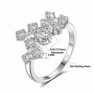 S925 <b>Silver</b> 0.50 CT Round Cut Moissanite Engagement Ring Luxurious Fashion Irregular Lines for Daily Wear Matching <b>Dresses</b> Gift - Product Image 6