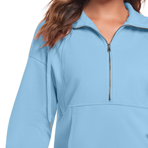 Sudadera Transpirable con Media Cremallera, Mangas Largas, 100% Algodón, Suministro OEM, Ligera para Mujer, con Logotipo Personalizado - Product Image 6