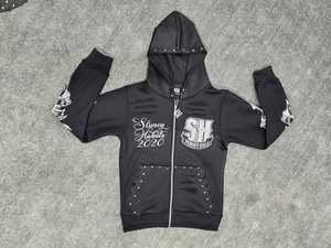 Sudadera con Capucha Personalizada, Chaqueta con Cremallera, Pedrería Brillante, Estampado Bordado Desteñido al Sol, Estilo Vintage Desgastado, Lavado Ácido, Diamantes de Imitación - Product Image 5