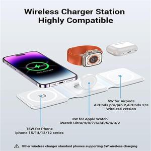 Cargador inalámbrico magnético plegable 3 en 1 Estación de <span class=keywords><strong>carga</strong></span> inalámbrica rápida para iPhone 15/14/13/12 <span class=keywords><strong>Pro</strong></span> Max para iWatch para <span class=keywords><strong>AirPods</strong></span> - Product Image 4