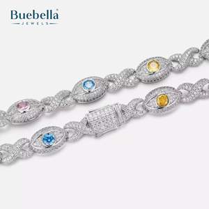 Offre Spéciale 10mm Fine Jewelry Iced Out Plaqué Or 925 Silver Iced Out Evel Eye Bracelet pour Homme - Product Image 4