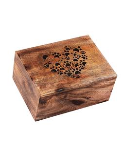 Antique Paw Engraved Mangowood Pet Urn for <b>Dogs</b> Cats <b>Memorial</b> Keepsake Urns for Ashes, Photo Wooden (100 Cubic in Heart Paw) - Product Image 1
