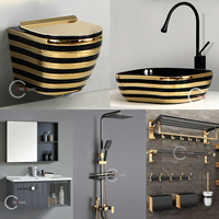 Luxe Or Noir Salle De Bains Robinet Lavabo Douche wc Ensemble Sanitaire Suite Fabricant Toiletts Équipement Produit Mur Toilette