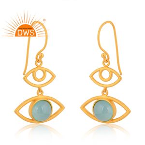 Mejor Venta de plata esterlina chapada en oro Natural Aqua Calcedonia piedra preciosa mal de ojo colgante pendiente Demi joyería fina fabricante - Product Image 2