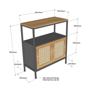 Meuble de rangement décoratif industriel moderne KTB68121 avec porte en rotin et structure en fer pour salon, salle à manger, entrée - Product Image 6