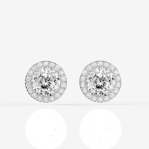 Boucles d'oreilles en or 18 carats avec halo de diamants de laboratoire taillés portugais - Product Image 3
