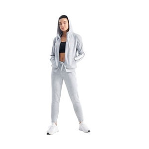 Sudadera con capucha y pantalones de chándal con cremallera desgastada con lavado ácido personalizado del fabricante, conjunto de chándal liso para chándal de mujer - Product Image 6