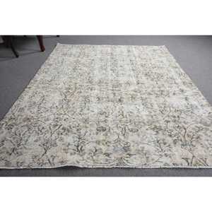 Alfombra Turca Vintage de Patchwork con Base de Látex Ecológica, 5.2x6.4 pies (159x195 cm), Alfombra Persa Blanca de Lana - Product Image 3