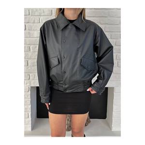 Trench in pelle con elastico in vita da donna capispalla eleganti ed eleganti - Product Image 3
