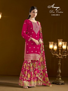 Elégant costume de palazzo Sharara chinnon semi-cousu pour femme, idéal pour les mariages, disponible aux meilleurs prix de gros d'Inde - Product Image 3