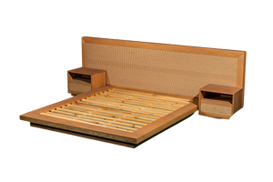 Tessa King Midcentury Diseño moderno Cama de madera maciza Color roble natural - Product Image 1