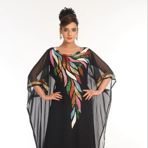 Black Embroidered Georgette Islamic <b>Kaftan</b> - Product Image 1