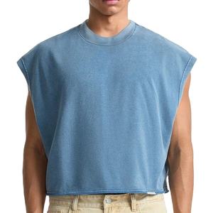Camiseta sin mangas estilo hip hop para hombre, top corto deportivo, chaleco de poliéster/algodón, jersey frontal, streetwear, camiseta sin mangas corta de corte holgado - Product Image 1