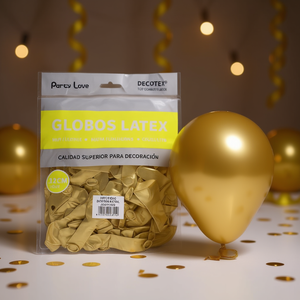 Ballons en latex Party Love 12cm dorés métallisés pour décoration - Product Image 3
