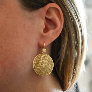 Gold Lattice Work Round Drops 925 Sterling <b>Silver</b> Gold Plated Handmade Classic Women's <b>Earrings</b>-<b>Wedding</b> & Party Gift Occasions - Product Image 2