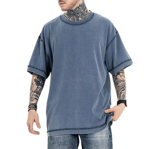 T-shirts vierges tricotés en coton épais 220g, coupe oversize à épaules tombantes, col carré, style streetwear chinois, couleur unie, personnalisables avec logo, collection 2024 - Product Image 3