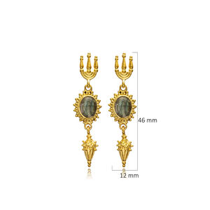 Pendientes de gancho de oro de 22K con piedra de labrodita ovalada de diseño Vintage, joyería hecha a mano turca al por mayor de Plata de Ley 925 - Product Image 2