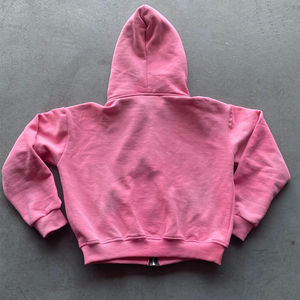 Custom Drop Shoulder desgastado 100% algodón lavado en blanco Zip up Vintage Boxy recortado corte y coser sudaderas básicas de gran tamaño - Product Image 4