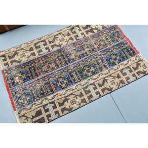 Alfombra Vintage de 2.4x3.6 pies (73x109 cm), Alfombra Turca Azul Ombré - Product Image 2