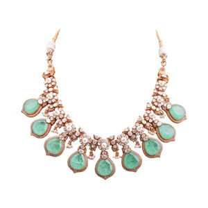 Exquisite Silver Green <b>Kundan</b> Necklace Set with Earrings | Handcrafted Bridal <b>Jewelry</b> | Traditional Wedding Statement Necklace - Product Image 2