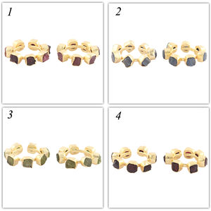 Bagues unisexe en pierre de naissance naturelle, aspect créatif, pierre brute de janvier, plaqué or, finition martelée, plusieurs pierres ouvertes et réglables - Product Image 2