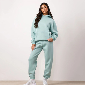 Dernier modèle de survêtement pour femmes 365 coupe décontractée sweat à capuche vert brume et jogger avec poche 2 pièces pour gym et vêtements de sport décontractés - Product Image 1