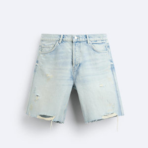 Customized Manufacturer <b>Men</b> Zipper Fly Loose Fit 100%<b>Jeans</b> Heavyweight Denim Pants Raw Hem <b>Jeans</b> Denim Shorts - Product Image 1