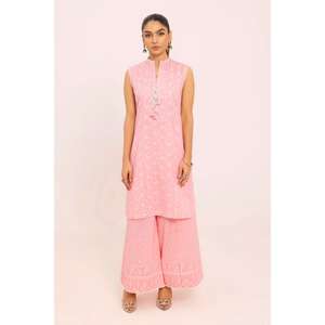 Conjunto de Traje Jacquard Color Durazno y Beige para Mujer, 2 Piezas, Sin Coser, Atuendo Moderno - Product Image 4