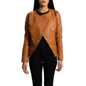 Hot Bán Tùy Chỉnh Tân Da Cừu Chồng chéo Áo Khoác Da Cho Phụ Nữ Phong Cách Aniline Kết Thúc Nút Phía Trước Áo Khoác Mềm Mại Cho Mùa Thu - Product Image 3