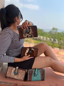 Customized <b>Large</b> Capacity Hand Tooled Leather Ladies Long Wallet High Quality Cowhide Leather RFID Clutch <b>Purse</b> Zipper Wallets - Product Image 4