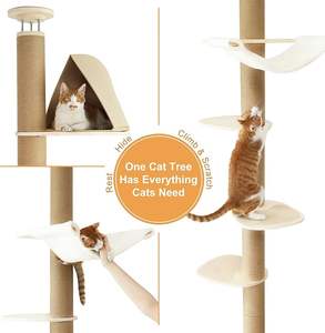 Arbre à chat écologique pour sol et plafond, tour d'escalade à 6 niveaux réglables en hauteur (1,8-3 m) avec poteaux à gratter en bois épaissi - Product Image 3