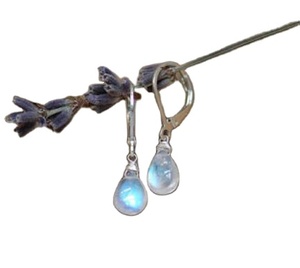 Pendiente de piedra de luna de arcoíris Natural para mujer, Plata de Ley 92,5, joyería de piedra Flash azul para mujer, regalo al por mayor - Product Image 1