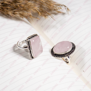 Attractive <b>Pink</b> Color Rose Quartz Adjustable Cabochon Ring Natural <b>Healing</b> Gemstones For Fashion Meditation Jewelry At Low Price - Product Image 1
