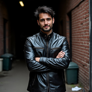 Vestes en cuir véritable à fermeture éclair complète pour hommes | Vestes en cuir de mouton/peau de vache à la mode coupe-vent pour hommes - Product Image 2