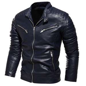Kivotech Veste en cuir PU en peau de vache pour hommes, coupe-vent et chaud de haute qualité, avec fermeture à glissière sur le devant - Product Image 3