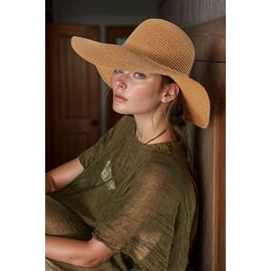 Wide Brim Camel Knitted Pattern Fashionable and Functional <b>Hat</b> Sun Protection Hsr2005 - Camel - Product Image 1