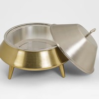 Casserole de luxe en acier inoxydable avec couvercle, forme UFO, isolée, antiadhésive, pieds, intérieur en acier inoxydable, service de table haut de gamme, polie