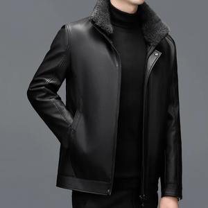 Veste de moto en cuir pour hommes Style britannique High Street 2024 hiver décontracté Super doux toile doublure en peluche imperméable chaud - Product Image 4