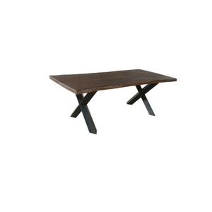 Table de salle à manger en bois d'acacia massif avec finition brun foncé riche et base en fer noir durable pour une utilisation contemporaine dans les hôtels Assemblé - Product Image 5