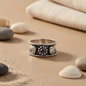 Anillo Geométrico de Plata 925 con Piedras Preciosas para Mujer, Piedra Natural y Cuarzo, Joyería Fina para Regalos - Product Image 1