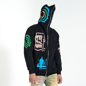 Sudaderas con capucha con cremallera y logotipo personalizado de cara completa de alta calidad poliéster impermeable largo y de punto para hombres temporada de invierno OEM MOQs bajos - Product Image 2