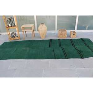 พรมวินเทจตุรกี ขนาด 4x11.5 ฟุต (121x349 ซม.) พรมขนสัตว์ลายดอกไม้สีเขียว - Product Image 3