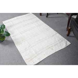 Tapis vintage 3,2 x 5,8 pieds, tapis d'inspiration turque, tapis rayé blanc et gris - Product Image 1