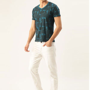 T-shirt col V 100% coton à la mode pour hommes coupe ajustée haut à manches courtes 300 grammes tissu poids motif Type lettre - Product Image 2