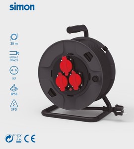 Avvolgicavo professionale estensibile da 30m con 3 prese e copertura, 3x2.5mm IP55 (Simon EX922801) - Product Image 2