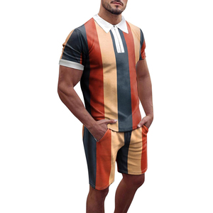 ชุดเสื้อโปโลและกางเกงขาสั้นสำหรับผู้ชายชุดวิ่งในฤดูร้อนออกแบบสีตัดกันแบบลำลองตามสั่ง - Product Image 6